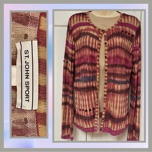 St. John Sport Artsy Multicolor Pierced Thin Knit Wool Unique Cardigan Size S